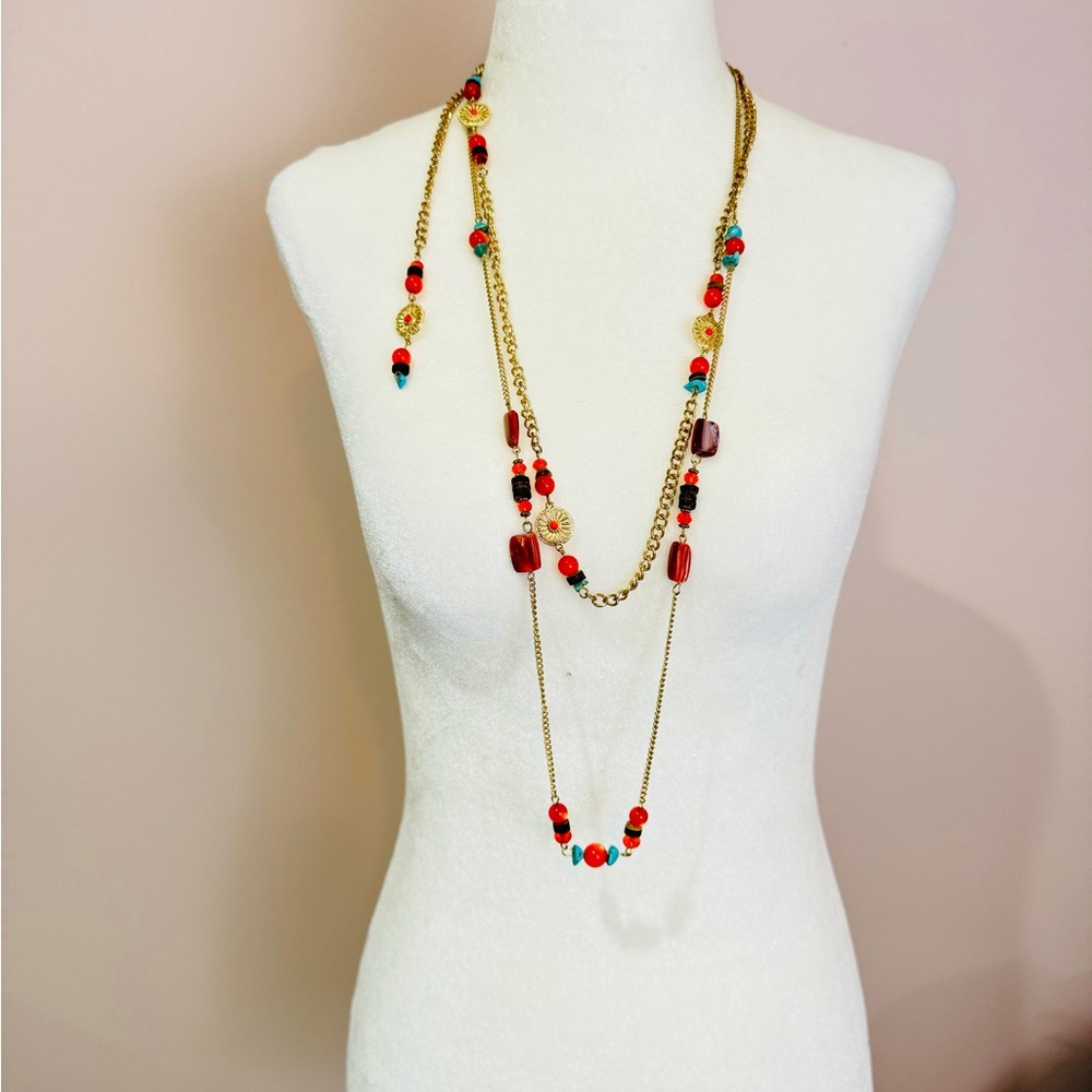 Long Layered Chain Beaded Necklace hippie boho bohemian jewelry